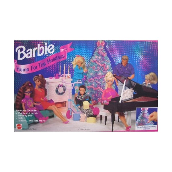 Barbie Home For The Holidays Playset w Tree & Sticker Ornaments 1994 Arcotoys, Mattel 