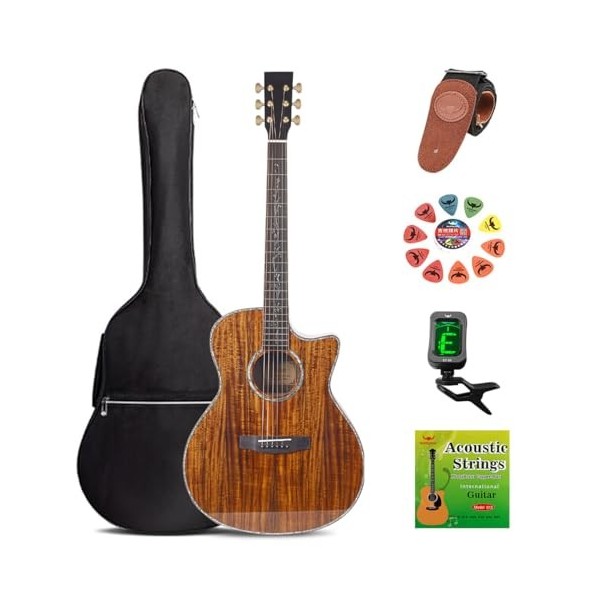 Kit de guitare acoustique pour débutant - Guitare folk pop pour enfants et adultes, instrument de musique à 6 cordes, kit de 