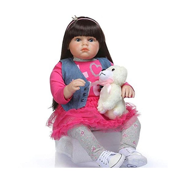 RWRAPS Poupée en Silicone aux Cheveux Longs Mignon bébé dun an Costume Photographie modèle Enfants Jouer Maison Puzzle Cadea