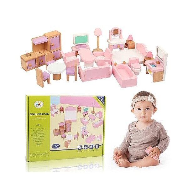 FENYW Kit de Meubles de Maison de poupées en Bois, Meubles en Bois pour poupée, Meuble Maison de Poupee en Bois pour Les Fill