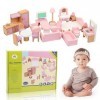 FENYW Kit de Meubles de Maison de poupées en Bois, Meubles en Bois pour poupée, Meuble Maison de Poupee en Bois pour Les Fill