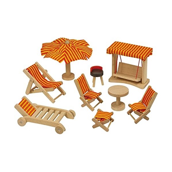 Goki - 51913 - Poupée - Meubles de jardin pour maison de poupées - 9 pièces