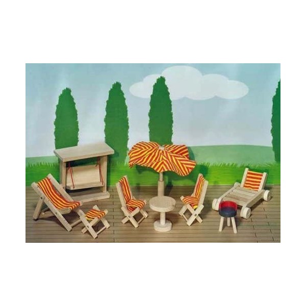 Goki - 51913 - Poupée - Meubles de jardin pour maison de poupées - 9 pièces