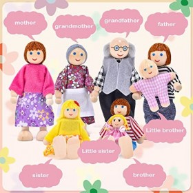 Tacobear Famille de Poupée avec Meuble Maison Poupee en Bois Meubles de Salon Miniature Jouet Enfant Set de 2 Chiens et 8 Men