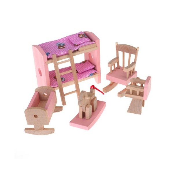 Ensemble de Mobiliers de Chambre des Enfants Miniature Jouet en Bois Meubles pour Maison de Poupée