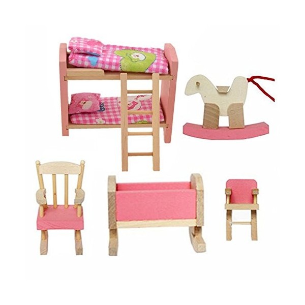 Cisixin Jouet en Bois Meubles pour Maison de Poupée - Ensemble de Mobiliers de Chambre des Enfants Miniature