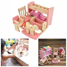 Cisixin Jouet en Bois Meubles pour Maison de Poupée - Ensemble de Mobiliers de Chambre des Enfants Miniature