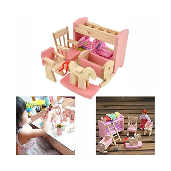 Cisixin Jouet en Bois Meubles pour Maison de Poupée - Ensemble de Mobiliers de Chambre des Enfants Miniature