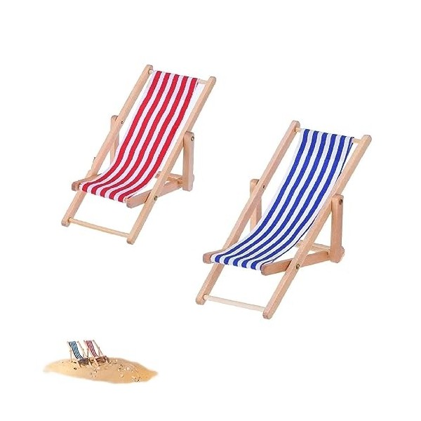 Miniature en Bois Chaise de Plage,Mini Chaises Longues,Mini Chaises de Plage Pliables en Bois,2Pcs Chaise Longue pour Poupée,