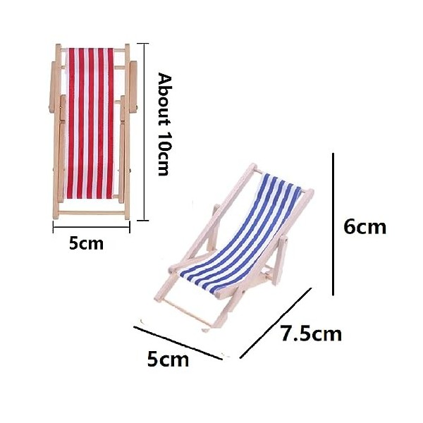 Miniature en Bois Chaise de Plage,Mini Chaises Longues,Mini Chaises de Plage Pliables en Bois,2Pcs Chaise Longue pour Poupée,