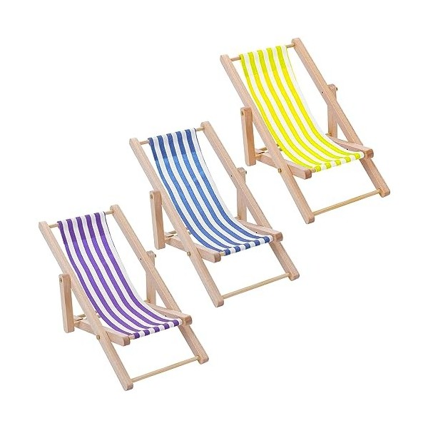 cobee Dollhouse Lot de 3 chaises de plage miniatures pliantes en bois 1:12 pour maison de poupée, mini chaise de plage pour m