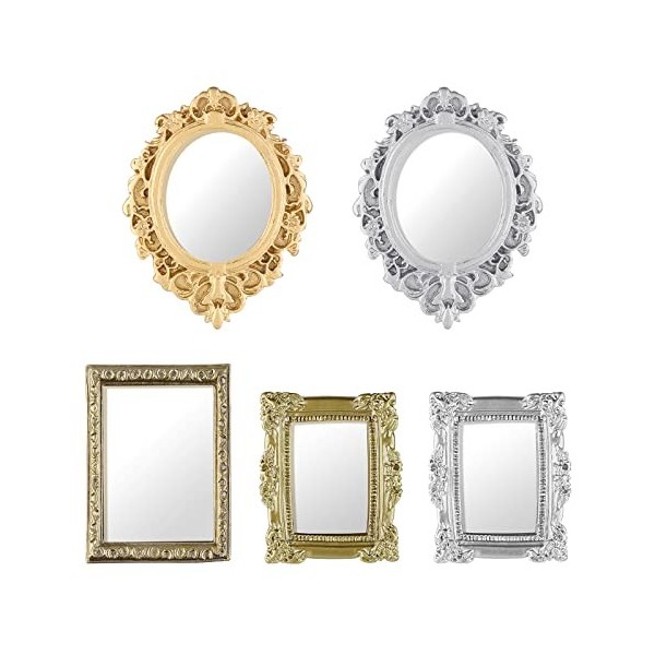 cobee Ensemble de 5 miroirs miniatures pour maison de poupée, mini miroir miniature 1:12, accessoires de meubles pour maison 