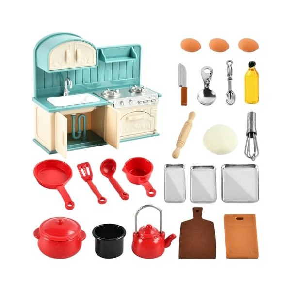 EKKONG Cuisine Miniature, Meuble Maison Poupee Accessoires Meubles de Maison de Poupée 23 Pièces Objet Miniature pour Mini Cu