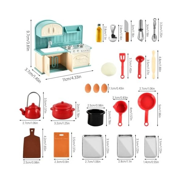 EKKONG Cuisine Miniature, Meuble Maison Poupee Accessoires Meubles de Maison de Poupée 23 Pièces Objet Miniature pour Mini Cu