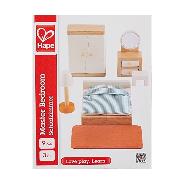 Hape - Chambre Parentale pour Maison de Poupée en Bois - Accessoires Chambre des Parents de Maison de Poupée - Enfant 3 ans e