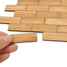 iLAND - Lot de 48 accessoires de maison de poupée - Revêtement de sol géométrique en bambou - Convient pour meubles de maison