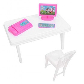 Accessoires de maison de poupée, mini clavier dordinateur télécopieur chaise de bureau ensemble de cadeau de maison de poupé