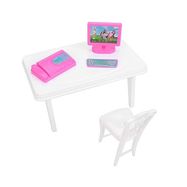 Accessoires de maison de poupée, mini clavier dordinateur télécopieur chaise de bureau ensemble de cadeau de maison de poupé