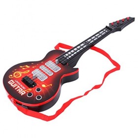 JAGENIE Guitare électrique à 4 cordes Instrument de musique Jouet éducatif pour enfants Rouge