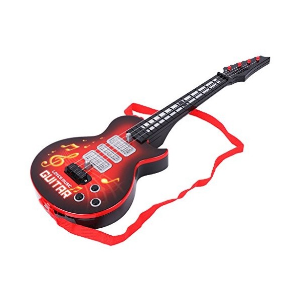 JAGENIE Guitare électrique à 4 cordes Instrument de musique Jouet éducatif pour enfants Rouge