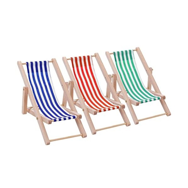 Cobee Dollhouse Mini Chaise Pliante, 3 Pcs Miniature en Bois Chaise de Plage Maison de Poupée Chaise Longue Maison de Poupée 