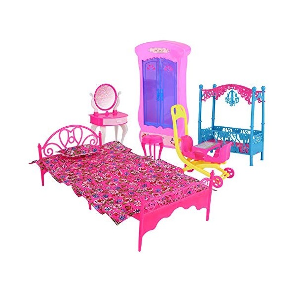 Maison de Poupée Rose Princesse Ensemble de Meubles de Chambre de Luxe Mini Maison de Poupée Ornement de Meubles Dartisanat 