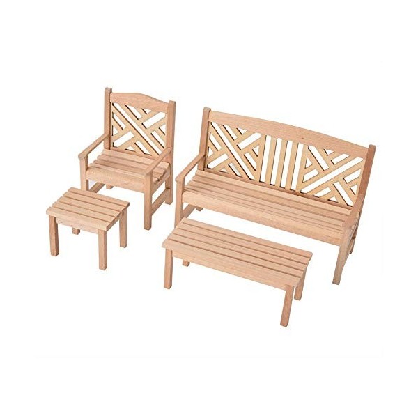 4PCS Maison De Poupée Meubles en Bois Chaise De Jardin Tabouret Miniature Table Chaises Meubles Ensemble pour Enfants Au-dess