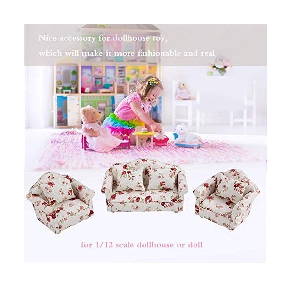  Certification CE 1:12 Accessoires de Maison de poupée Mini Meubles canapé Ensemble de 3 pièces avec Oreiller Grande grappe