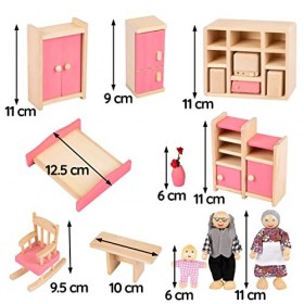 Green series Meuble Maison Poupee en Bois, Mobilier Maison Poupee – Kit de 11 Accessoires Maison de Poupee, Contient des Poup
