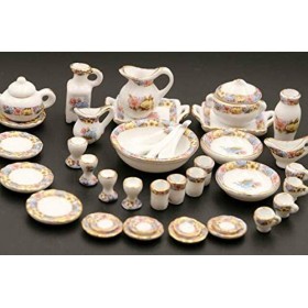 ZHONGJIUYUAN Lot de 40 articles de salle à manger miniatures en porcelaine pour maison de poupée, vaisselle, bol, assiette, m