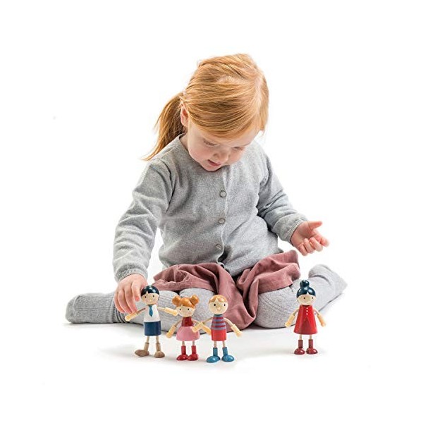 Tender Leaf Toys Meubles de Poupées: Famille DE POUPÉES 5x3,5x10,5, 4 pièces, avec Bras et Jambes Flexibles, en Bois, en boît