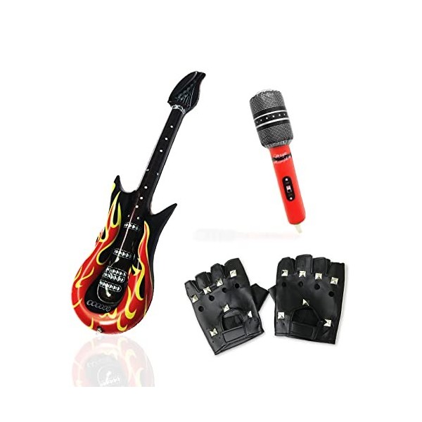 VIKSAUN 3 PCS Kit de fête Punk Rocker, Jeu Gonflable de Accessoires Détoile de Roche,Instruments de Musique Gonflables Acces