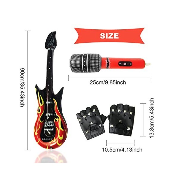 VIKSAUN 3 PCS Kit de fête Punk Rocker, Jeu Gonflable de Accessoires Détoile de Roche,Instruments de Musique Gonflables Acces