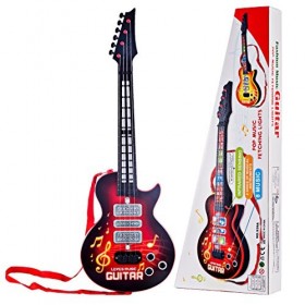 Mayoaoa Jouet de guitare pour enfants - Jouet musical de Noël avec guitare jaune à 4 cordes - Guitare pour enfants de 4 5 6 7