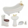 1 : 12 Ensemble de salle de bains pour maison de poupées, Baignoire miniature, Bassin de toilette, Miroir, Brosse, Meubles mi