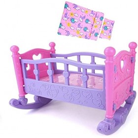 GIVBRO Berceau à bascule pour poupée avec oreiller et couverture - Décoration de maison de poupée - Accessoires de meubles - 