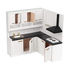 Ensemble de meubles de maison de poupée en bois, meubles miniatures à léchelle 1: 12 pour la cuisine de maison de poupée, jo