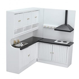 RiToEasysports Cuisine de Maison de Poupée, Meuble-lavabo Miniature en Bois, Meuble de Hotte, Modèle de Meuble Jouet pour Mai