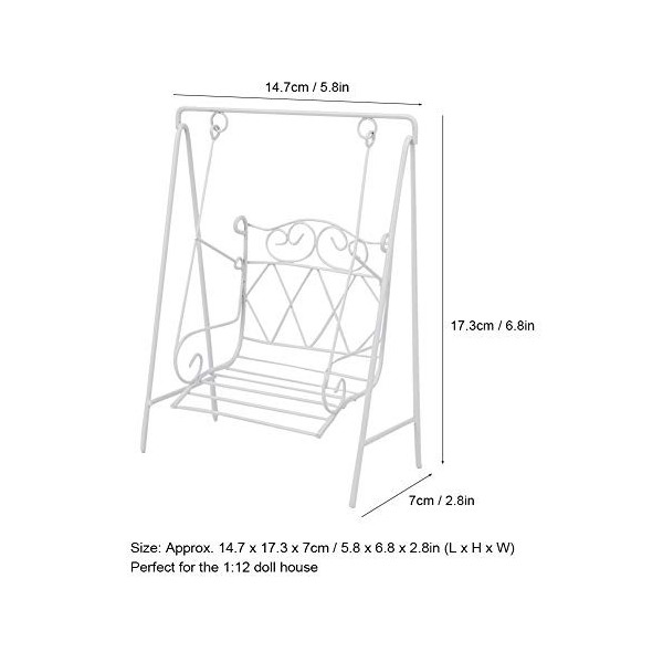 Restokki Maison de poupée Mini balançoire 1:12 échelle Miniature Maison de poupée balançoire 14.7 X 17.3 X 7 cm métal hamac M
