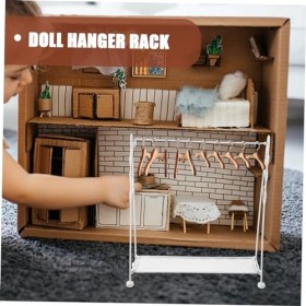 ERINGOGO 1 Ensemble Poupée Vêtements Cintre Miniature Tissu Rack Maison De Poupée Meubles en Bois Poupée Vêtements Cintre Cha