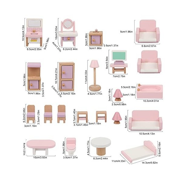 Foreverup Lot de 22 meubles en bois pour poupée - Pour salle de bain, salon, cuisine, chambre à coucher