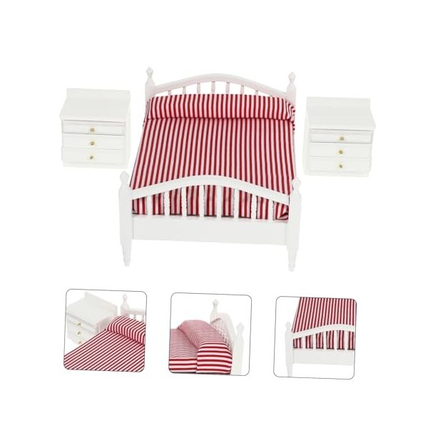 Lit Double Miniature 1:12 Pour Maison De Poupée - Meuble Décoration En Bois, Style Vintage Marron