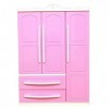 BSTCAR Armoire pour poupées avec tiroir et miroir - Poupée rose moderne - Petit rangement pour vêtements