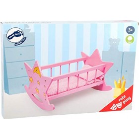 2865 Berceau en bois pour poupées "Etoile", rose avec lune et étoiles, pour poupées jusquà 45 cm, à partir de 3 ans