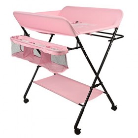 Table à langer pliable avec paniers et matelas à langer pour bébé - avec roues,Table à langer pliante portable avec étagère d