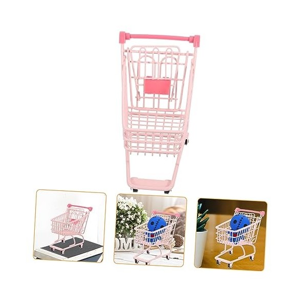 ifundom 3 Pièces Panier Mini Caddie pour Enfants Caddie en Métal Meubles De Poupée Jouets Roses Mini Chariot à Main Jouets po