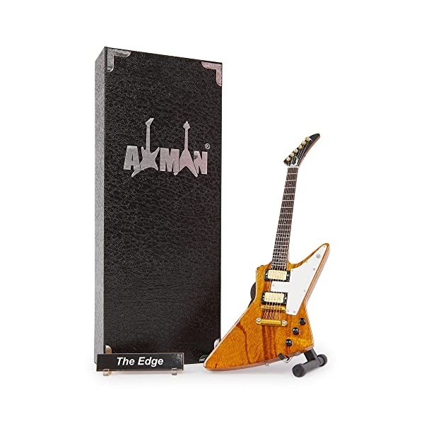 Axman The Edge U2 Réplique de guitare miniature – Cadeaux musicaux – Fait à la main – Échelle 1/4 – Comprend une boîte de p