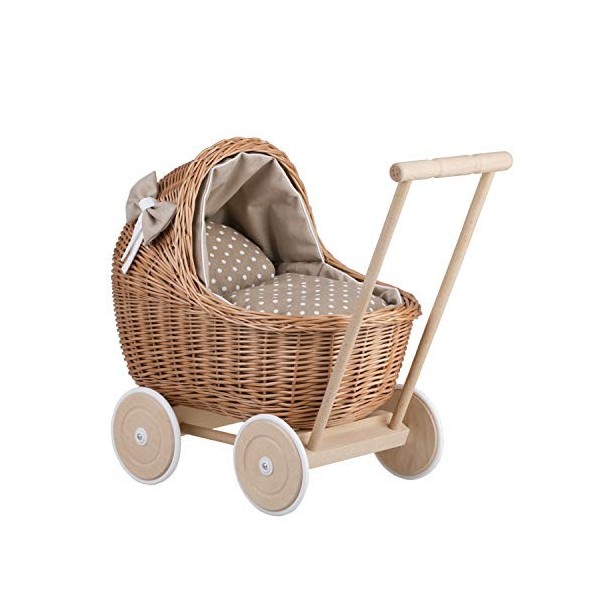 Landau-Poussette pour poupée en Osier Beige ,Cadeau pour Les Enfants