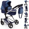 Bayer Design Classic 18403AA Landau pour poupée, Poussette Neo Vario, Convertible, Pliable, réglable, Bleu avec Motif Moderne