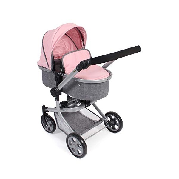 Bayer Chic 2000 - Poussette pour poupée Mika, Poussette combinée 2 en 1 pour Enfants de 4 à 8 Ans, mélange Gris/Rose, 73 x 41